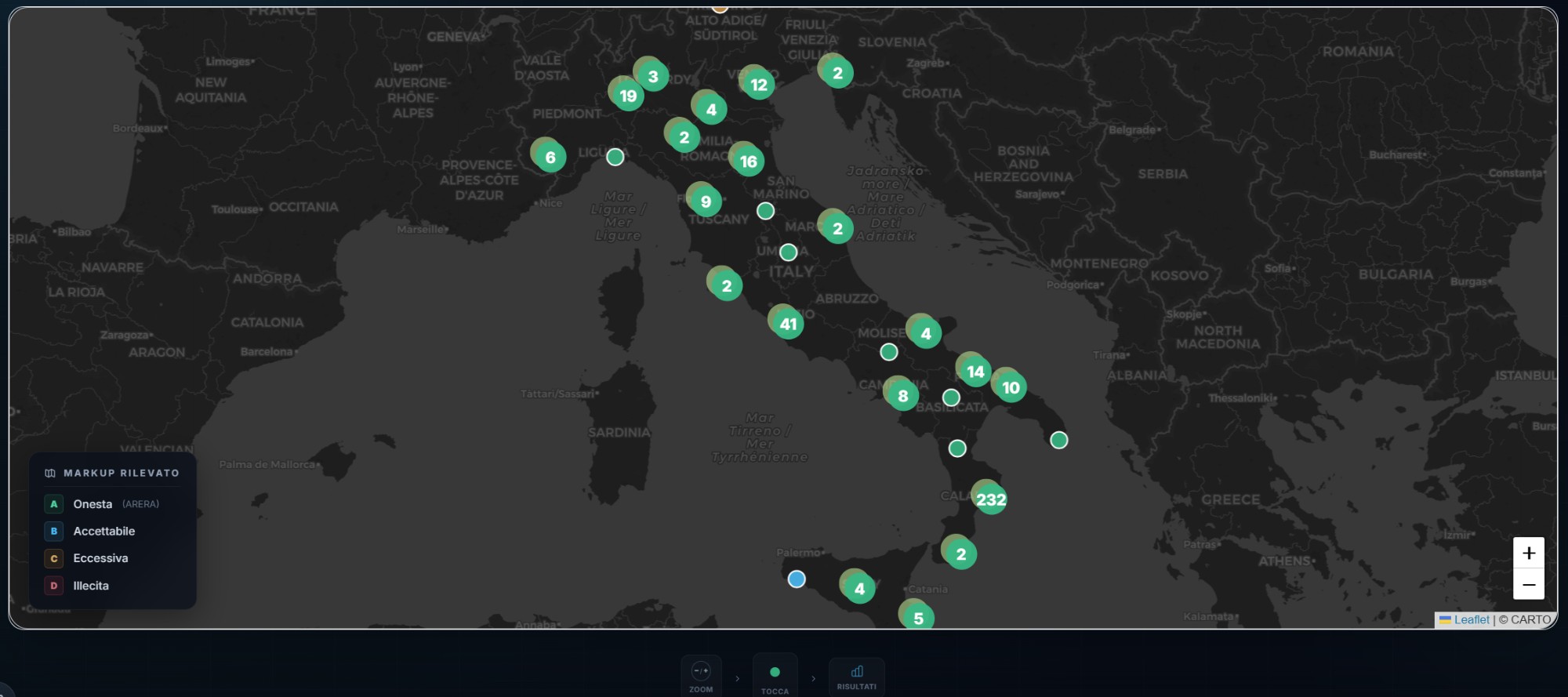 Mappa interattiva bollette analizzate in Italia